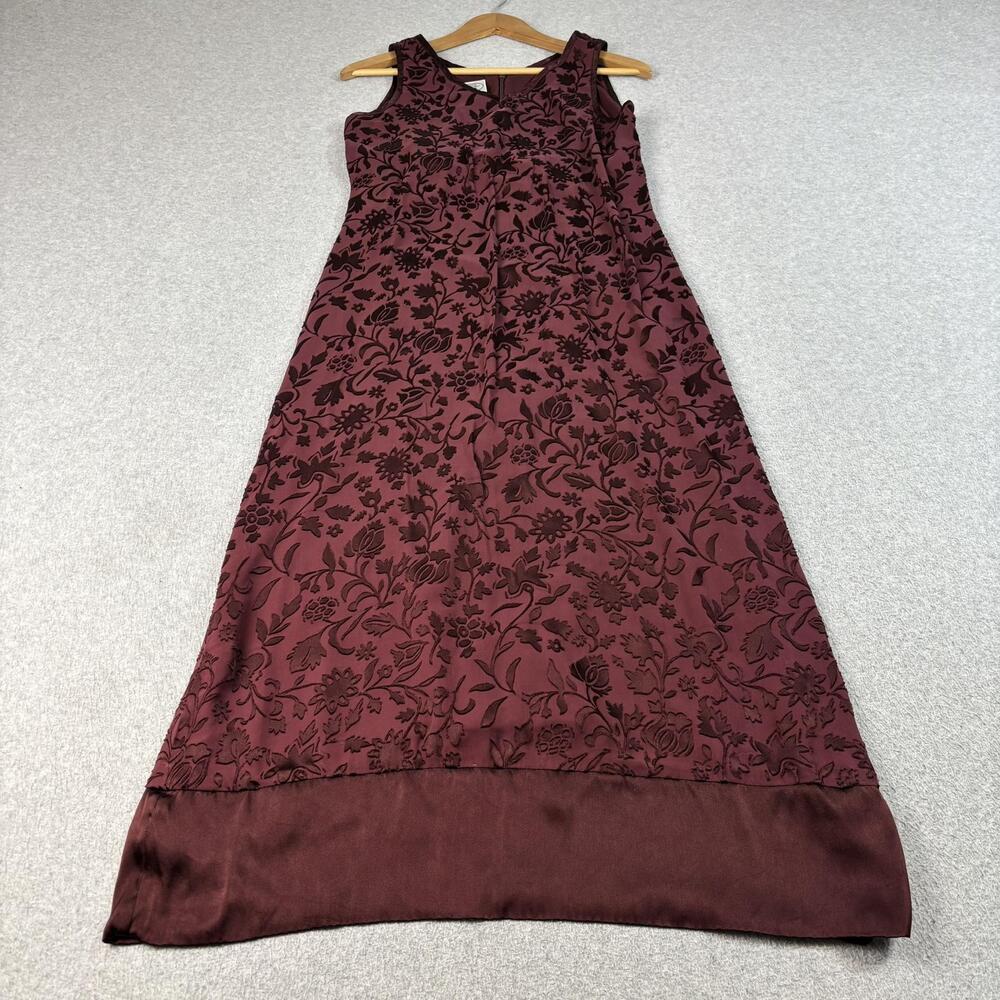 Laura Ashley Dress Women 8 Red Floral Velvet Burnout Maxi Sleeveless Long Y2K